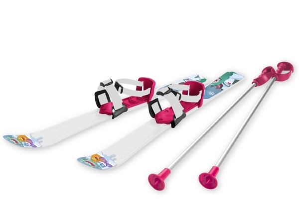 Lasten sukset 70 cm ja suksisauvat, valkoinen/vaaleanpunainen